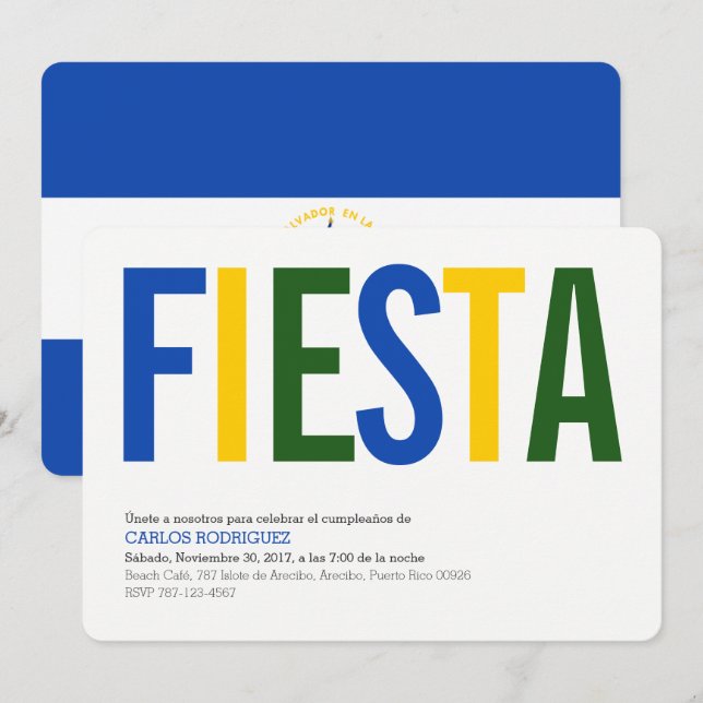 Convite Festa: Convites: El Salvador: Bandeira Salvadorenh (Frente/Verso)