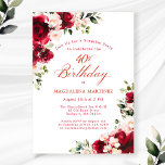 Convite Festa cor-de-rosa vermelha aniversário de 40 anos<br><div class="desc">Rosas vermelhas e peônias cor-de-rosa-claro estão aninhadas em folhas verdes-escuras neste convite de aniversário. A caligrafia clássica permite que seus convidados saibam que é um aniversário de um marco e quem é o celebrante de aniversário. Este item faz parte da coleção de Peony Rosa-Rosa-Rosa vermelha. Ele contém os modelos que...</div>