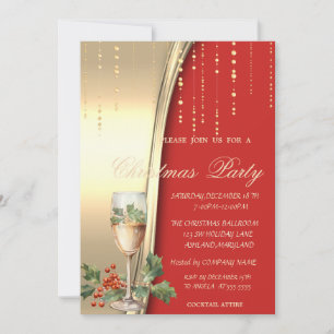 Convite Festa Corporativa Champagne Holly Berry,Vermelho,D