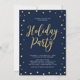 Convite Festa Corporativa de Natal Chic em Dourado e Azul
