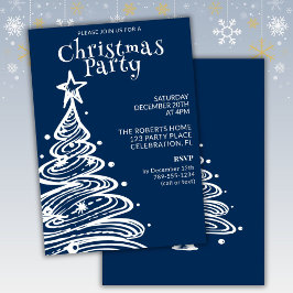 Convite Festa da Árvore de Natal Azul e Branco