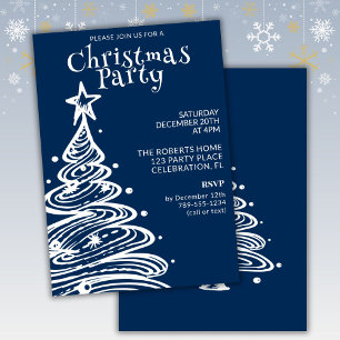 Convite Festa da Árvore de Natal Azul e Branco