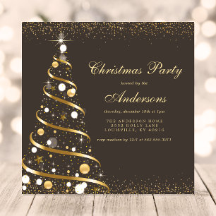 Convite Festa da Árvore de Natal Elegante Marrom Dourado B