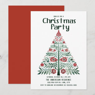 Convite Festa da Árvore de Natal Escandinava Nórdica Verde