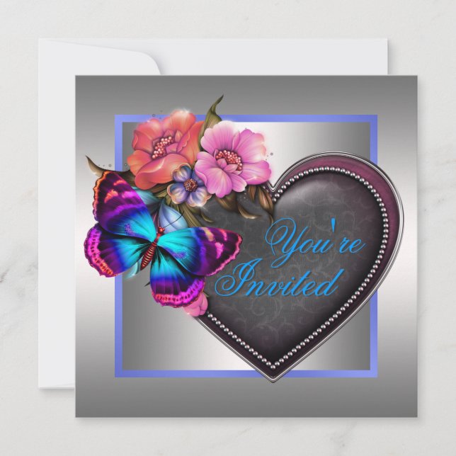Convite Festa da Borboleta Rosa Prata Roxo (Frente)