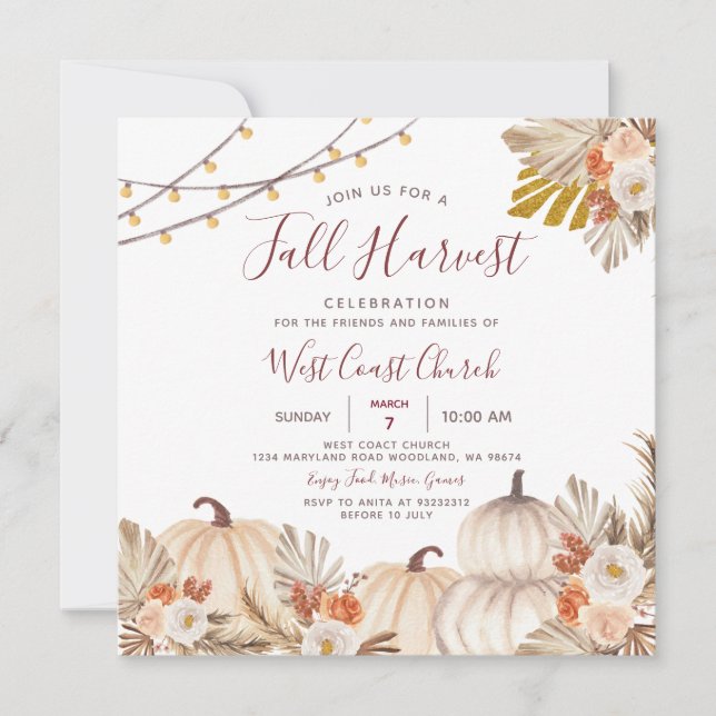 Convite Festa da Colheita de Outono, Fall Fest, Comunidade (Frente)