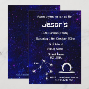 Convite Festa da Galáxia de Libra do Zodíaco Personalizada