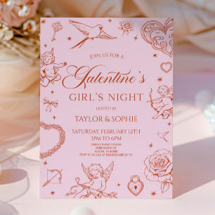 Convite Festa da Galentine's Noite das Meninas Dia dos Nam