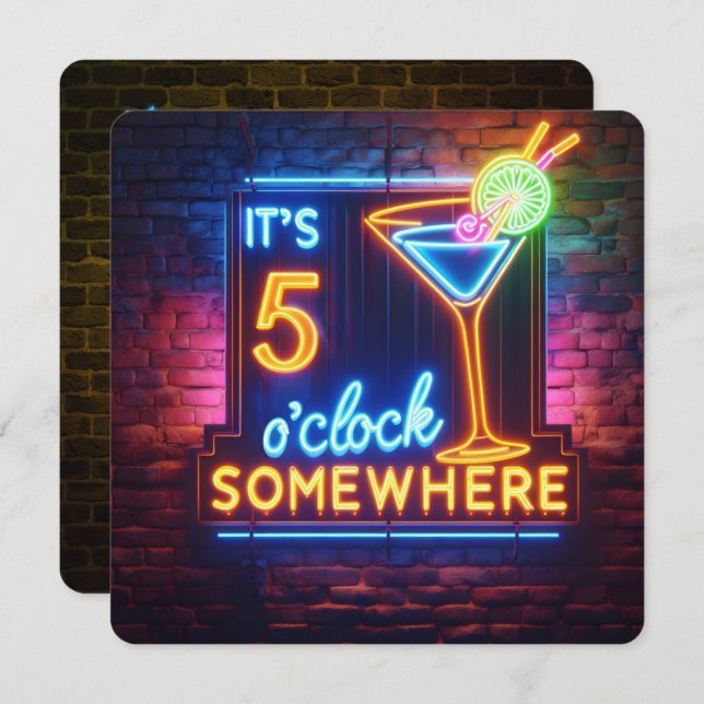 Convite Festa da Hora Feliz dos Cinco Horas de Relógio (Frente/Verso)