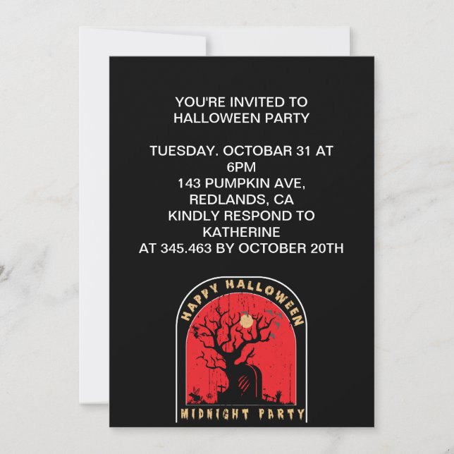 Convite Festa da meia-noite do feliz Halloween (Frente)