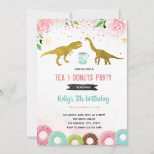 Convite Festa da menina donut Tea rex