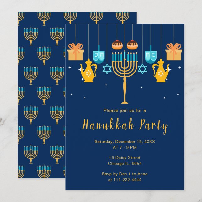 Convite Festa da Menorah de Hanuka (Frente/Verso)