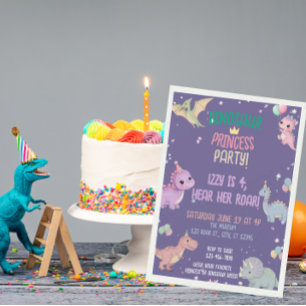 Convite Festa da Princesa Dinossaur 4 anos
