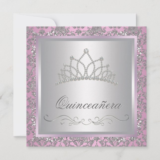 Convite Festa da Princesa Rosa Tiara de Diamante (Frente)
