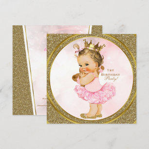 Convite Festa da Princesa Vintage Menina Bebê Brilho Doura