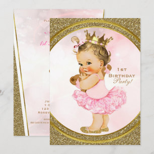 Convite Festa da Princesa Vintage Menina Bebê Brilho Doura