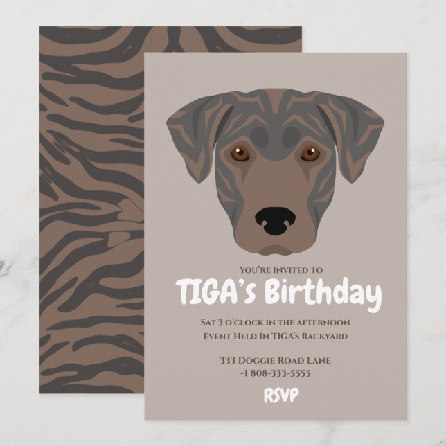 Convite Festa da TIGA de um cachorrinho bonito (Frente/Verso)