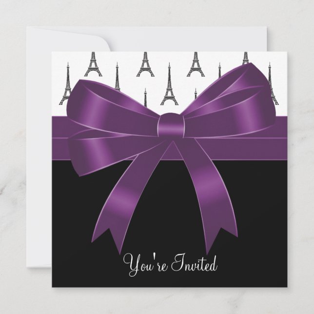 Convite Festa da Torre Eiffel Roxa de Ameixa Paris (Frente)