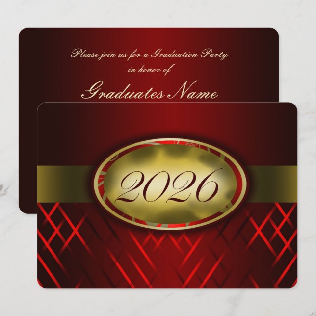 Convite Festa da Turma de 2026 Vermelha e Dourada (Frente/Verso)