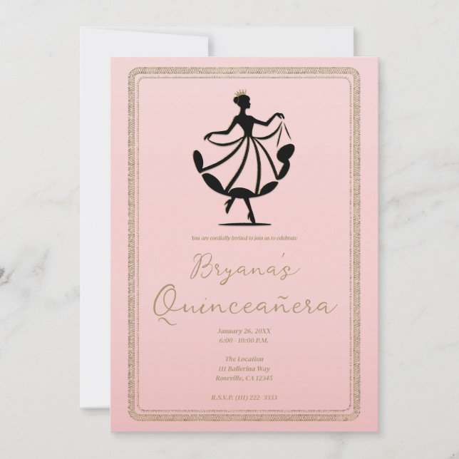 Convite Festa Dançante Princesa Ouro Preto Rosa (Frente)