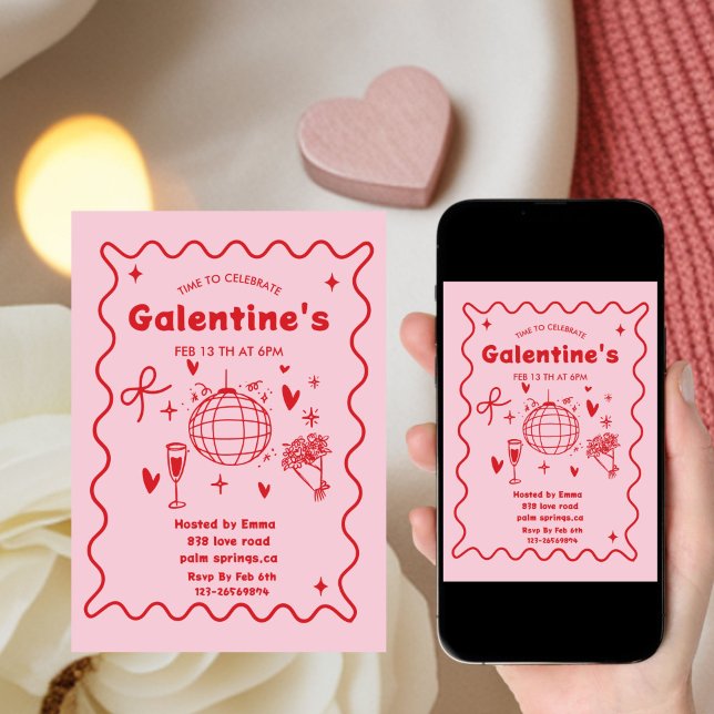 Convite Festa das Galentines Valentines meninas Caprichosa (Criador carregado)