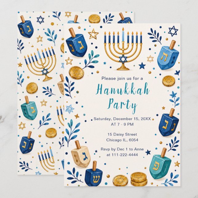 Convite Festa das Luzes de Hanukkah (Frente/Verso)