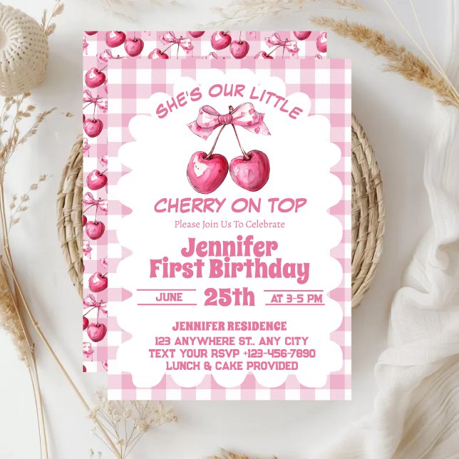 Convite Festa de 1º Aniversário Cherry On Top Coquette (Criador carregado)