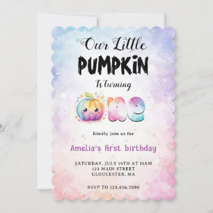 Convite Festa de 1º Aniversário com Abóbora Pastel em Aqua
