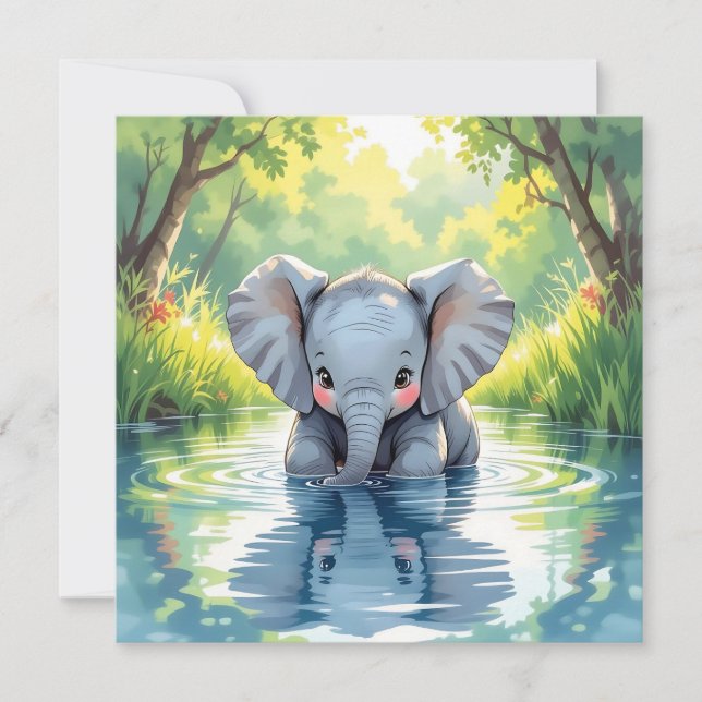 Convite Festa de 1º Aniversário com Tema de Elefante Bebê (Frente)