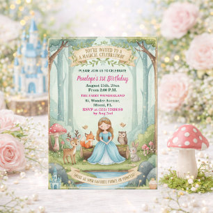 Convite Festa de 1º Aniversário da Princesa com Animais da