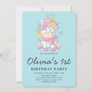 Convite Festa de 1º Aniversário da Princesa Unicórnio Fofa
