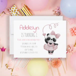 Convite Festa de 1º Aniversário de Menina com Urso Panda F
