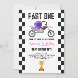 Convite Festa de 1º Aniversário de Menina Rosa com Moto de