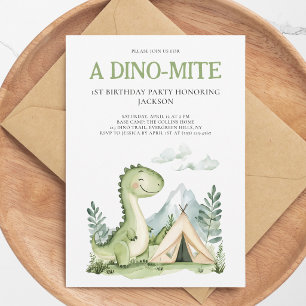 Convite Festa de 1º Aniversário de um Menino com Dinossaur