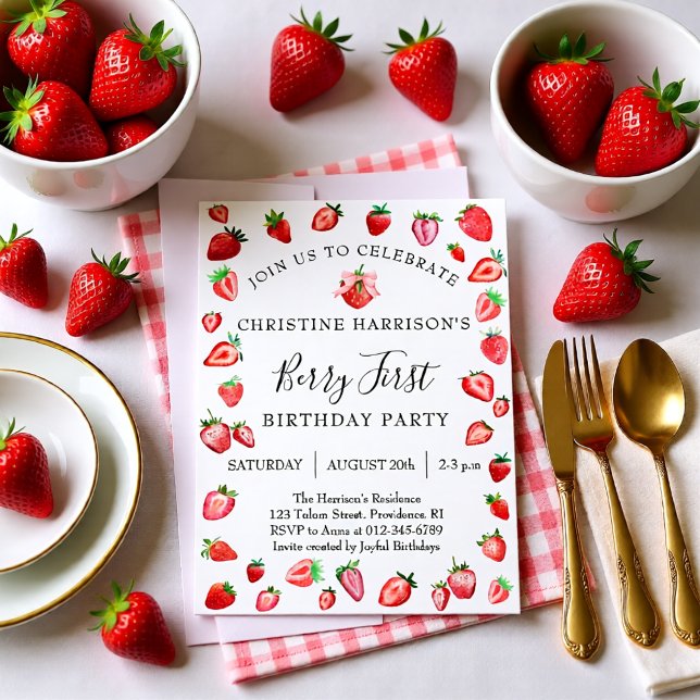 Convite Festa de 1º Aniversário do Berry (Berry First Birthday Party 1st Birthday Invitation)