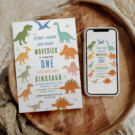 Convite Festa de 1º Aniversário do Dinossauro | Pré-Histór
