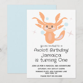 Convite Festa de 1º Aniversário do Pastel Axolotl Oceano C