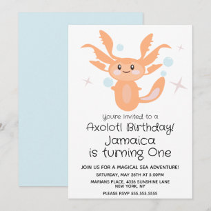 Convite Festa de 1º Aniversário do Pastel Axolotl Oceano C