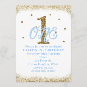 Convite Festa de 1º Aniversário dos Meninos Azul & Dourado