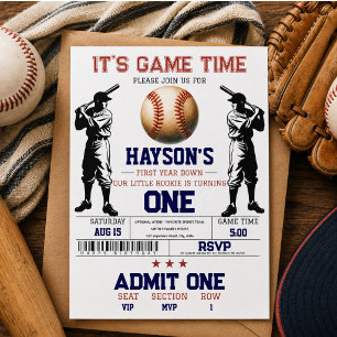 Convite Festa de 1º Aniversário First Year Down Baseball