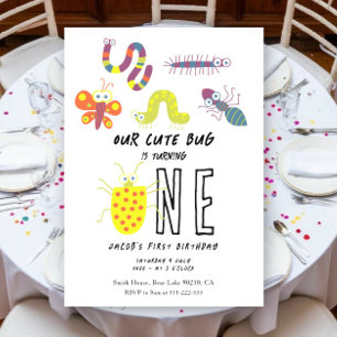 Convite Festa de 1º Aniversário Infantil Bug Minhoca Borbo