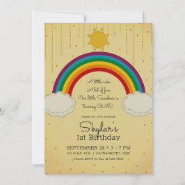 Convite Festa de 1º Aniversário Sunshine Rainbow Yellow Go