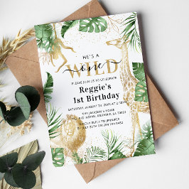 Convite Festa de 1º Aniversário Wild One Jungle Greenery &