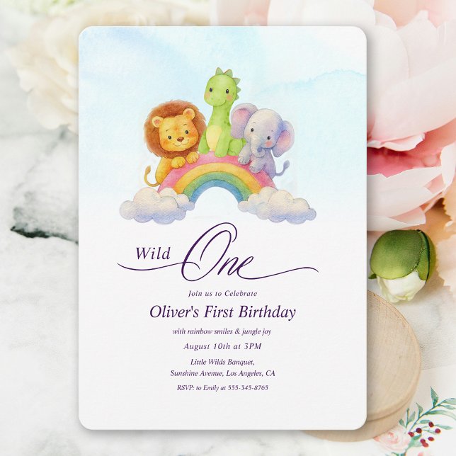 Convite Festa de 1º Aniversário Wild One Rainbow Boys (Wild One Rainbow Boys 1st Birthday Party Invitation)