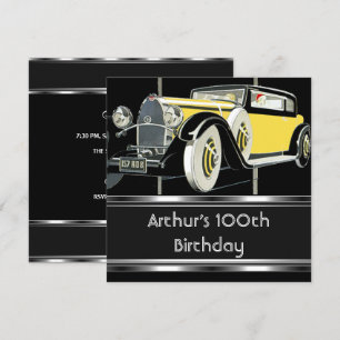 Convite Festa de 100º Aniversário Carro Antigo Preto Homen