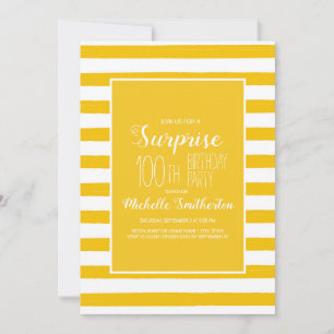 Convite Festa de 100 Anos com Listras Amarelas e Brancas