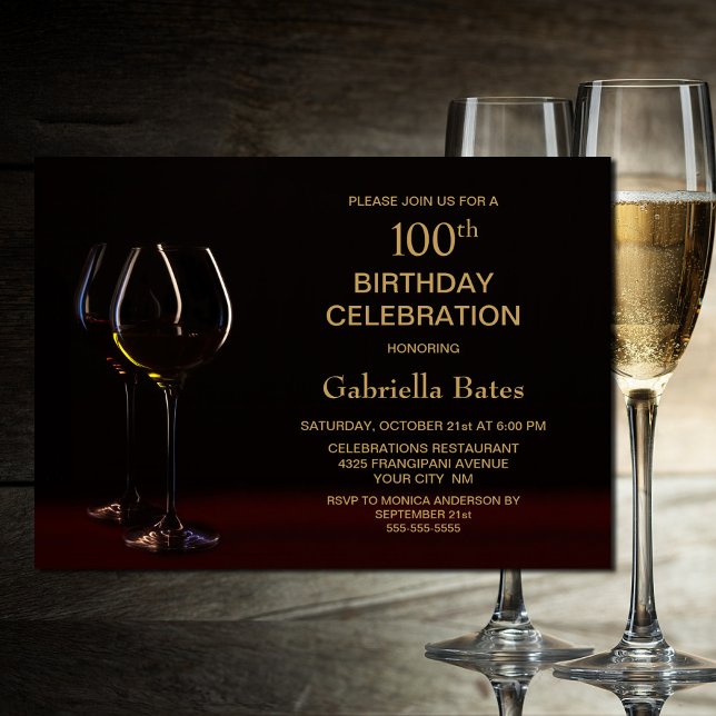 Convite Festa de 100 Anos com Vinho Champagne (Criador carregado)