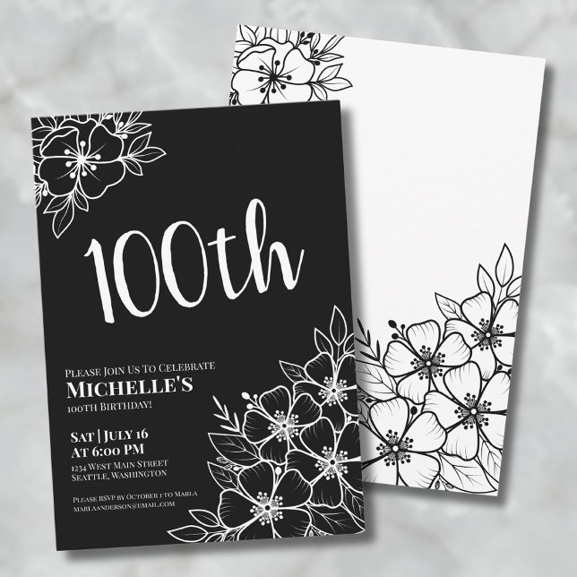 Convite Festa de 100 Anos de Mulher (One Hundred Feminine Elegant 100th Birthday Party Invitation)