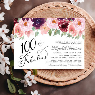 Convite Festa de 100 Anos de Nascimento Floral Elegante em