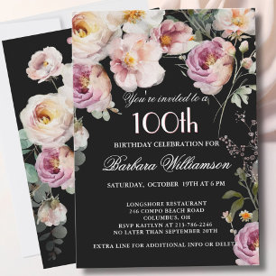 Convite Festa de 100 Anos Elegante com Pintura Floral